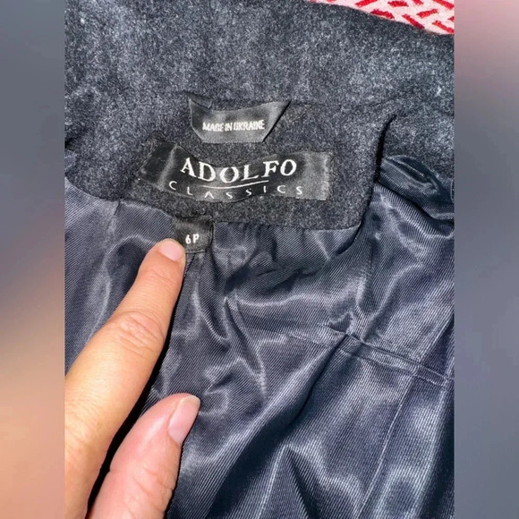 Adolfo Classics Full Length Coat Double Breasted Black Wool Size 6P - Picture 8 of 9